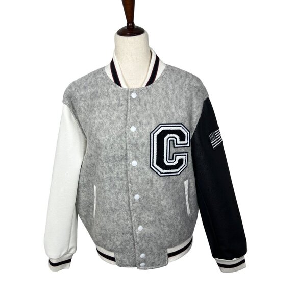 THE GREII ACS Varsity Jacket Letter C Gray/Black/White Sz M NWT - Picture 1 of 7